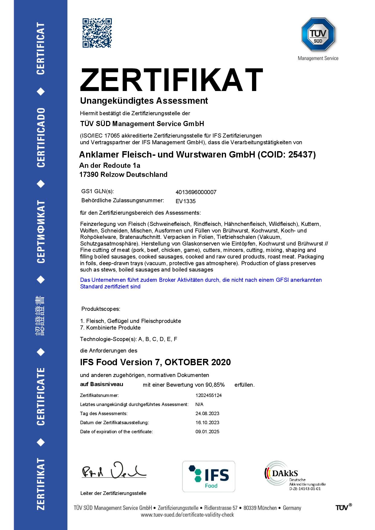 IFS Zertifikat